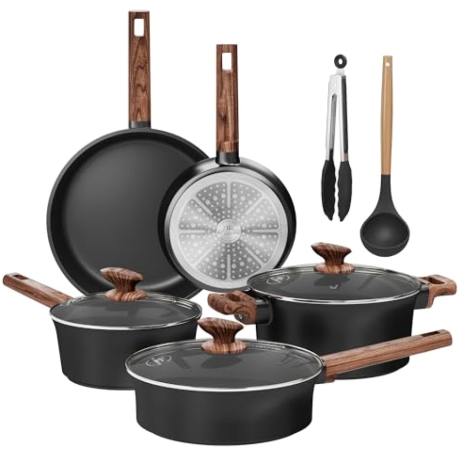 Kitchen Academy 10Pcs Ceramic Pots and Pans Set Non Stick