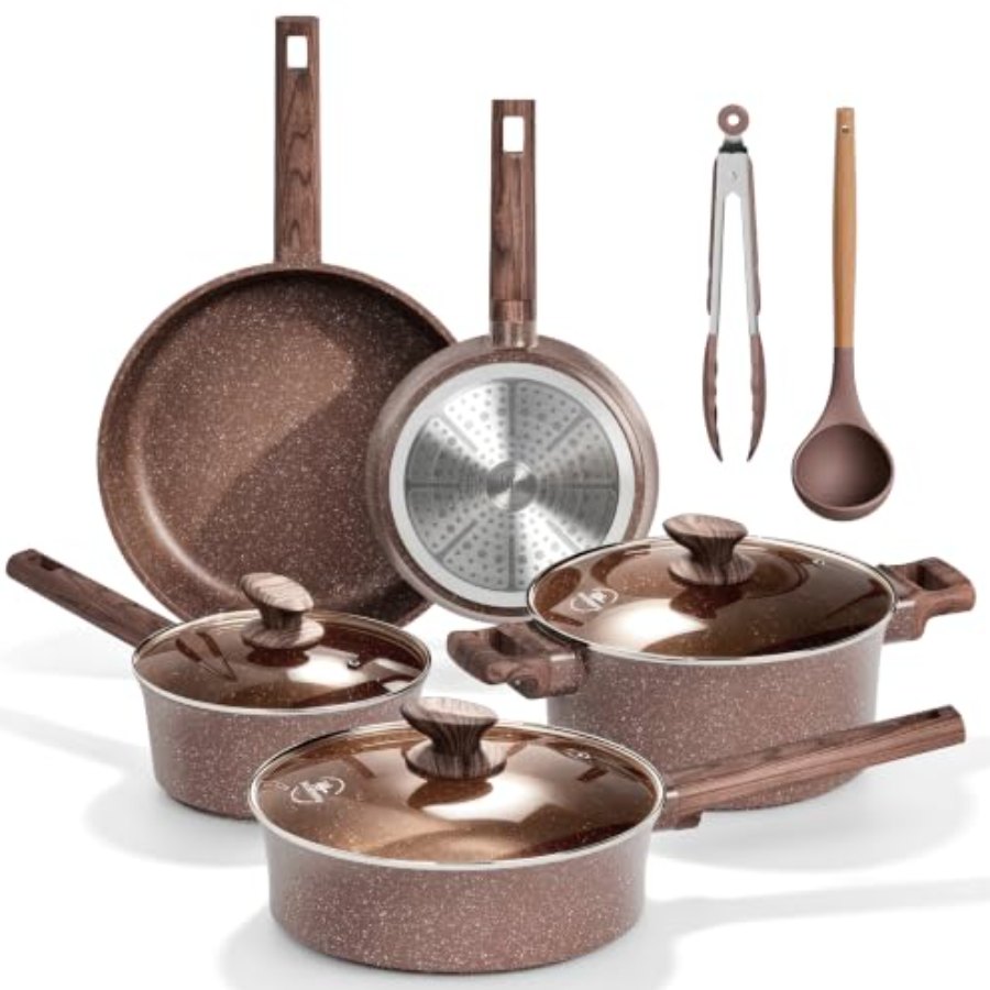 Kitchen Academy 10Pcs Induction Pots & Pans Set Non Stick