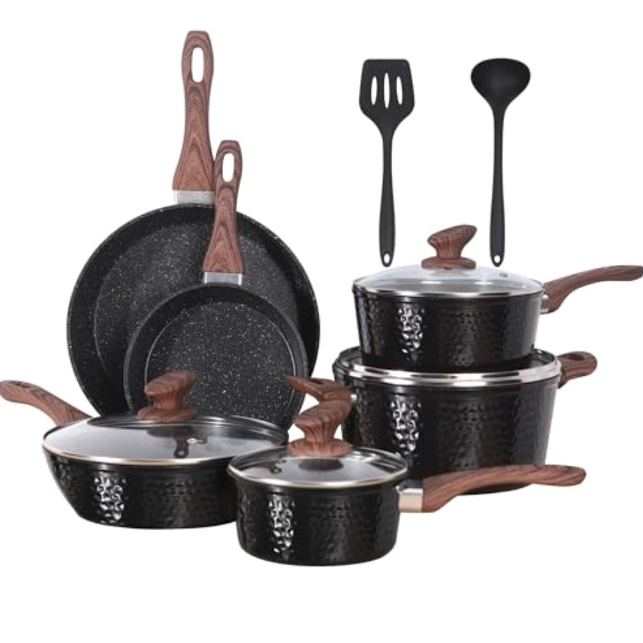 Kitchen Academy 12Pcs Nonstick Induction Pots and Pans Set
