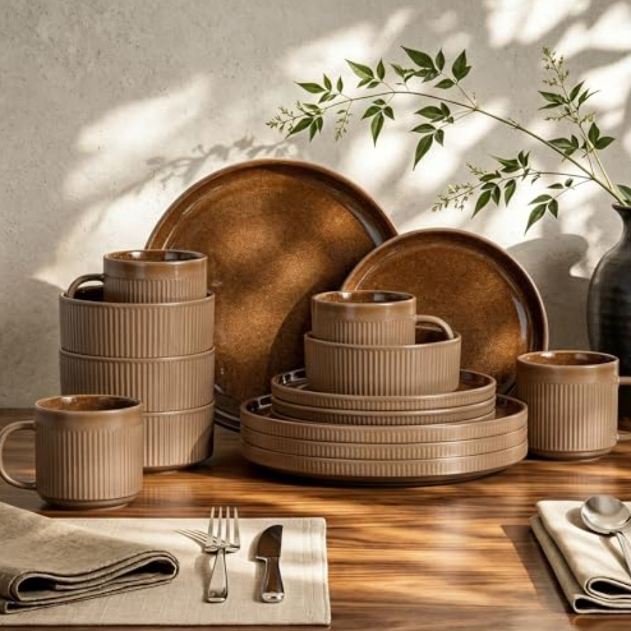 Kitchen Academy 16 Pieces Fluted Stoneware Dinnerware Sets for 4
