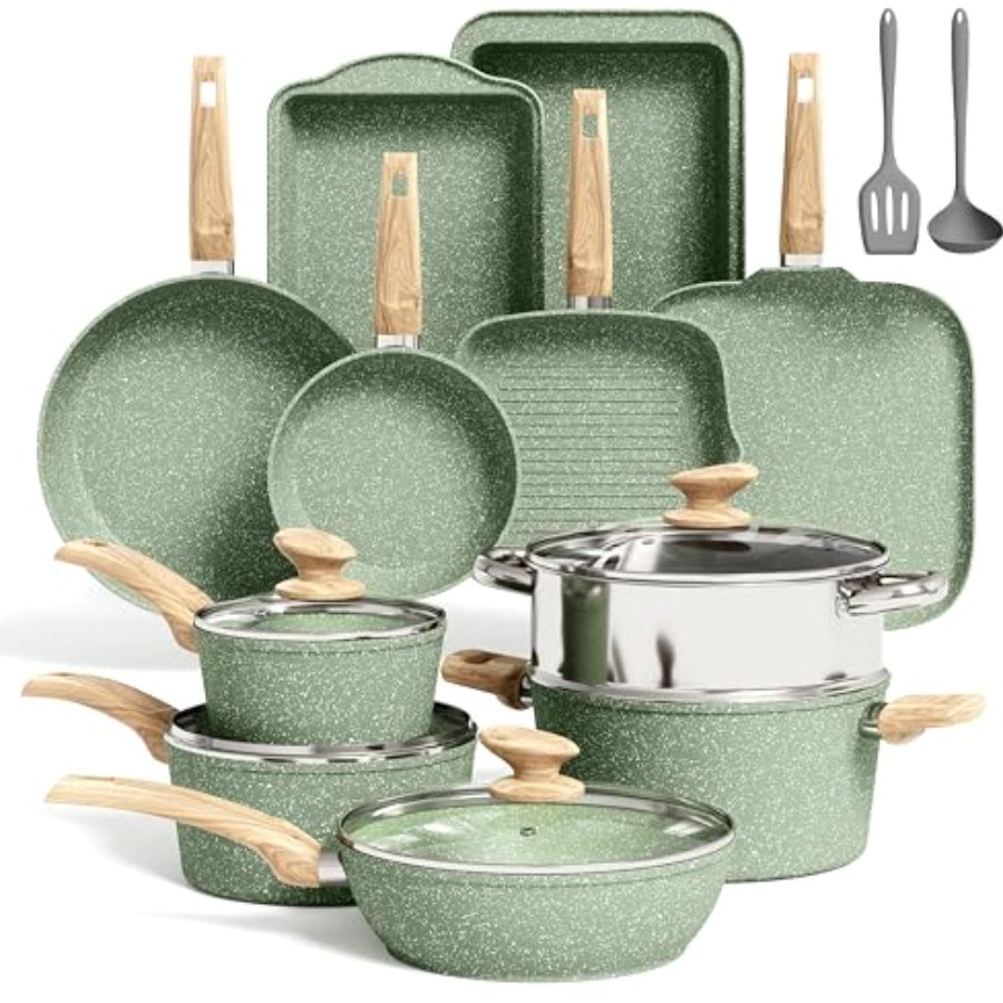 Kitchen Academy 17Pcs Green Induction Cookware Set