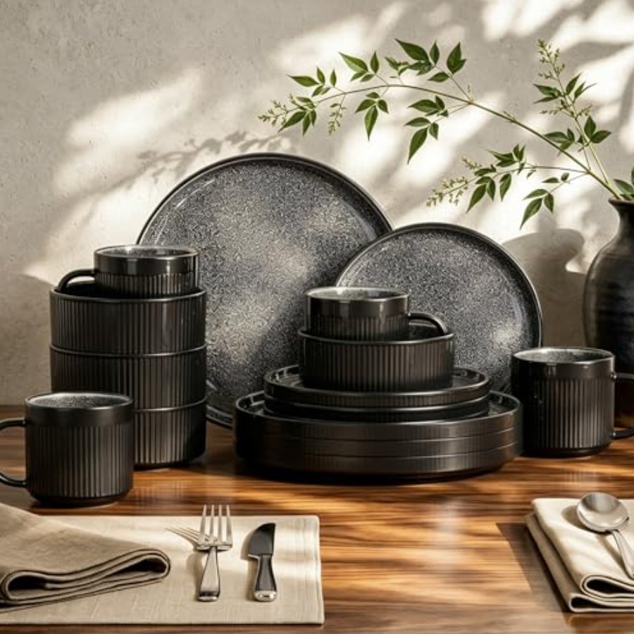 Kitchen Academy Fluted Ceramic Dinnerware Sets for 4